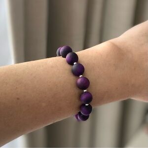 Deep Purple Tiger Eye Beaded Bracelet with Sterling Silver Accents